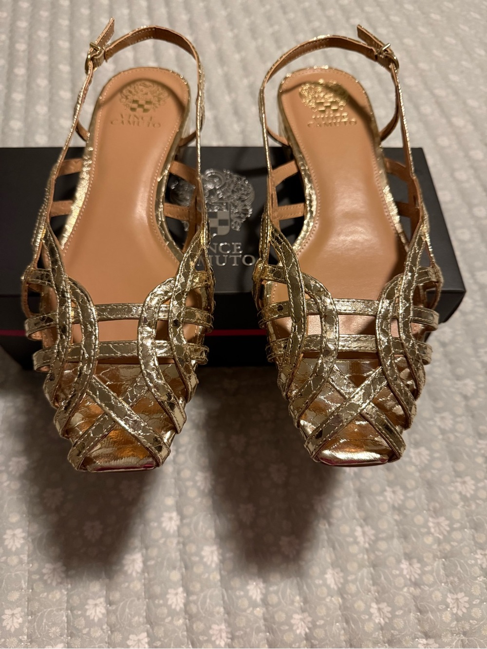 Vince Camuto Metallic Gold Woven Slingback Sandals